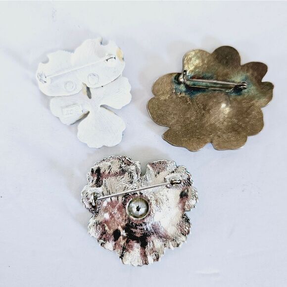 Vintage Set Of 3 Enameled Rhinestone Floral Flower Brooch Pins Kenneth Cole KC - Picture 2 of 10